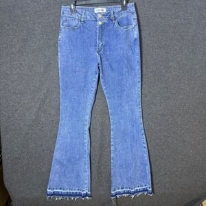 Womens Jeans size 10 High Rise Flare Raw Hem Hippie coquette Festival Stretch